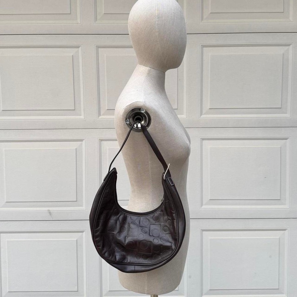 CHOCOLATE BROWN CRESCENT EMBOSSED SHOULDER BAG
